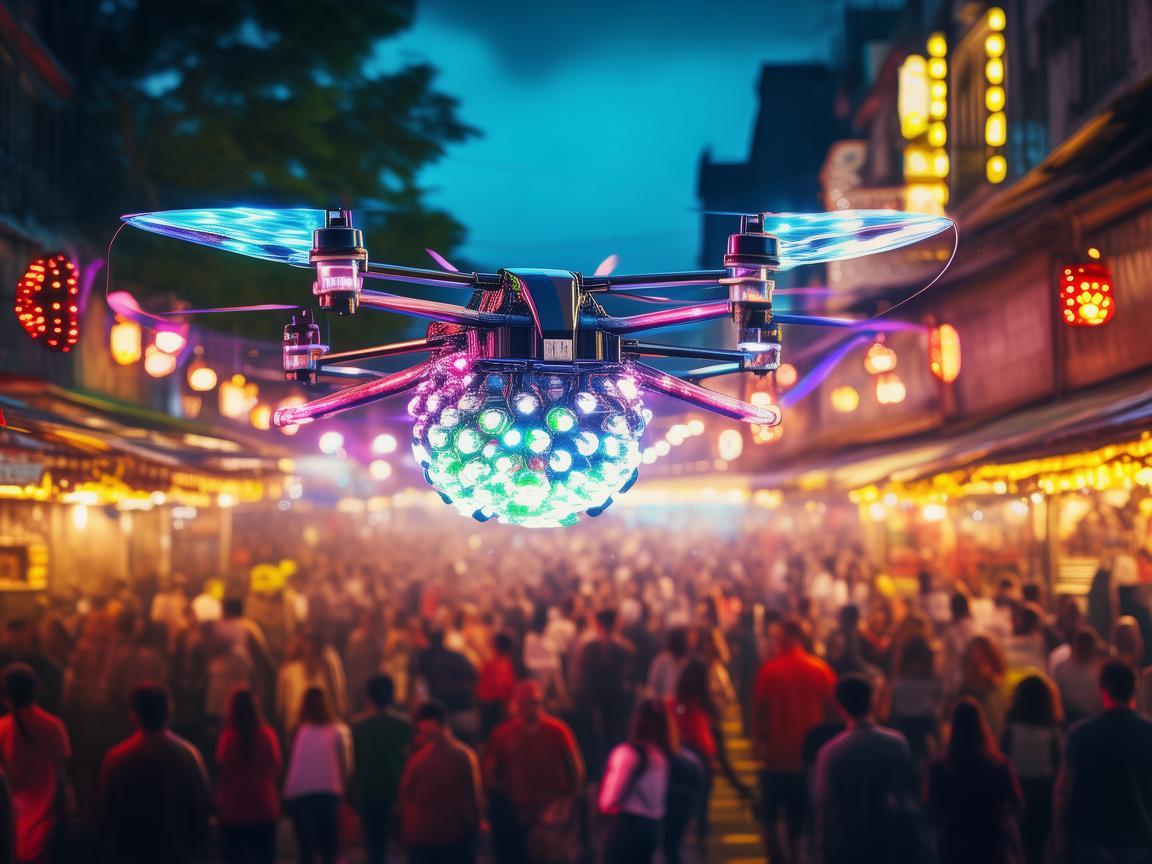 金属材质无人机点亮夜市音乐节