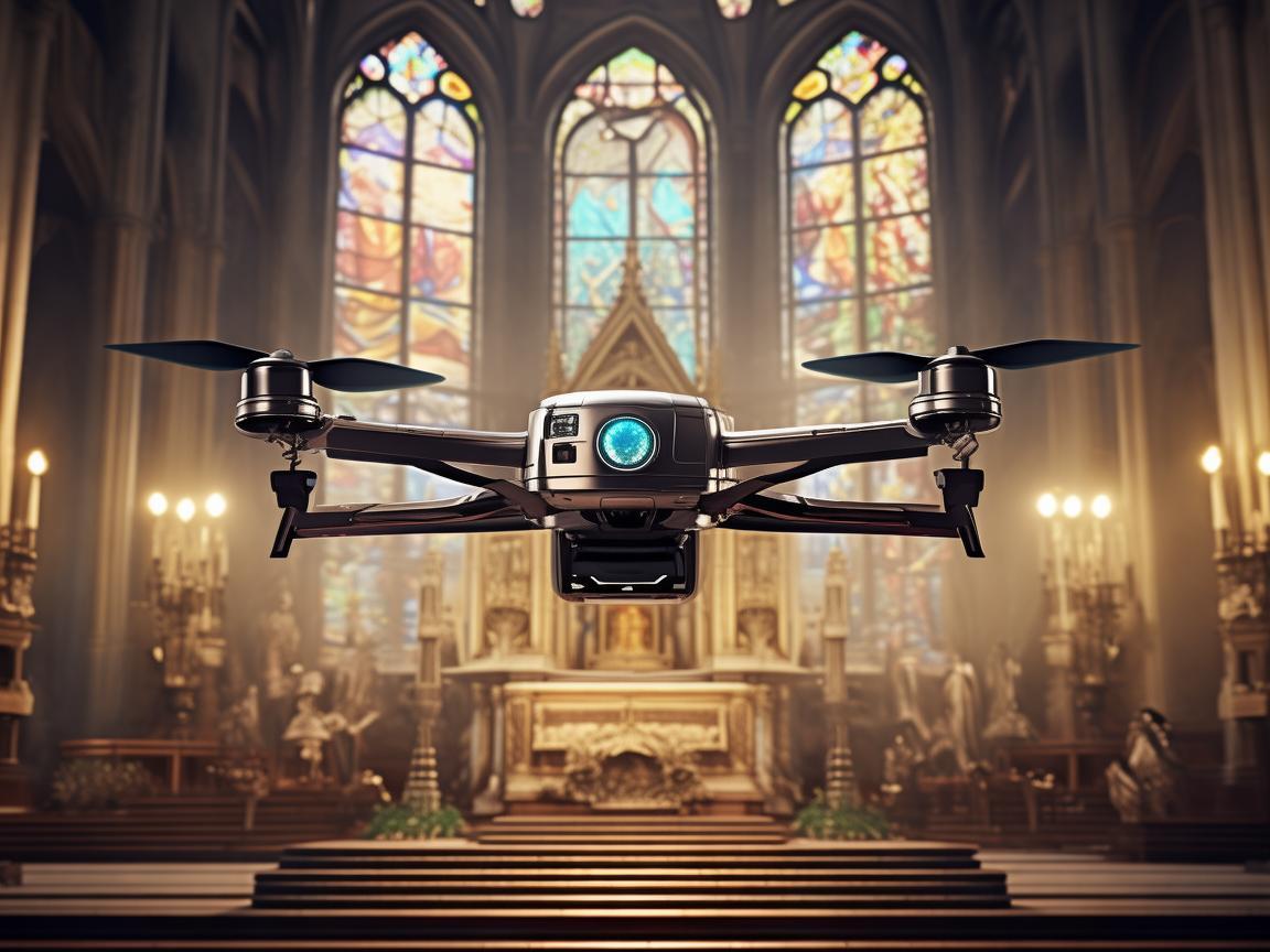 金属材质无人机助力教堂祭坛展示