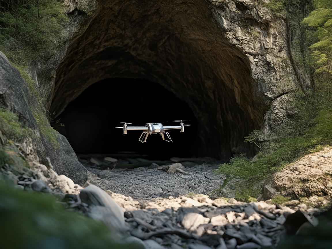 金属材质无人机探秘山洞洞口