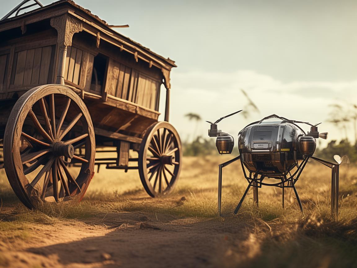 牛车与无人机金属材质的跨越对话