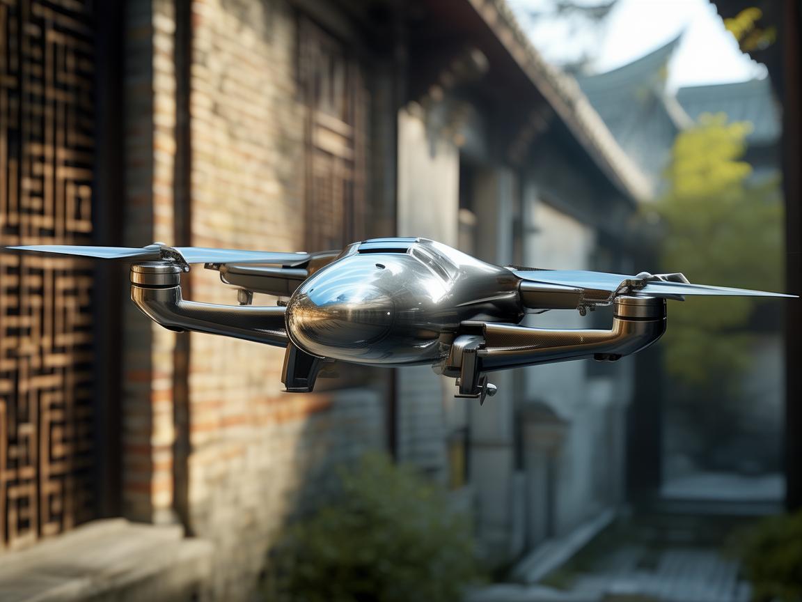 金属材质无人机穿梭胡同间